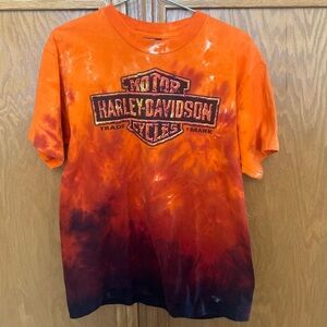Harley Davidson Motor Cycles Orange Fire Smoke Flame tie dye Shirt Men Size M/L